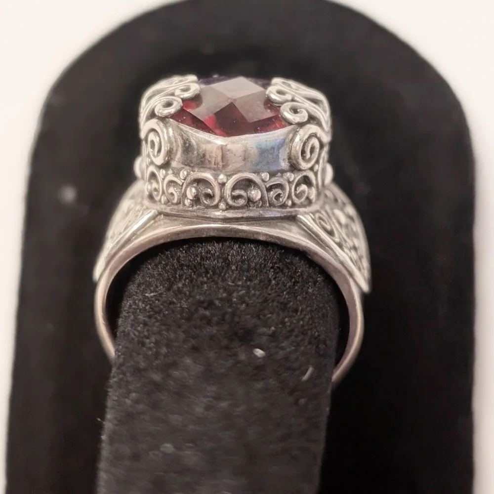Sarda‎ Bali Sterling Silver 925 Pear Shaped Pink Purple Quartz Filigree Ring 7